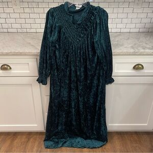 Vintage Appel Robe Duster Womens Medium Green Crushed Velvet Gown Zip Front